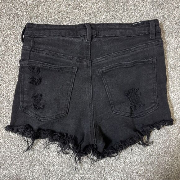 Almost Famous Shorts Womens 3 Black Distressed Frayed Hem High Rise Denim Cutoff - Picture 2 of 11